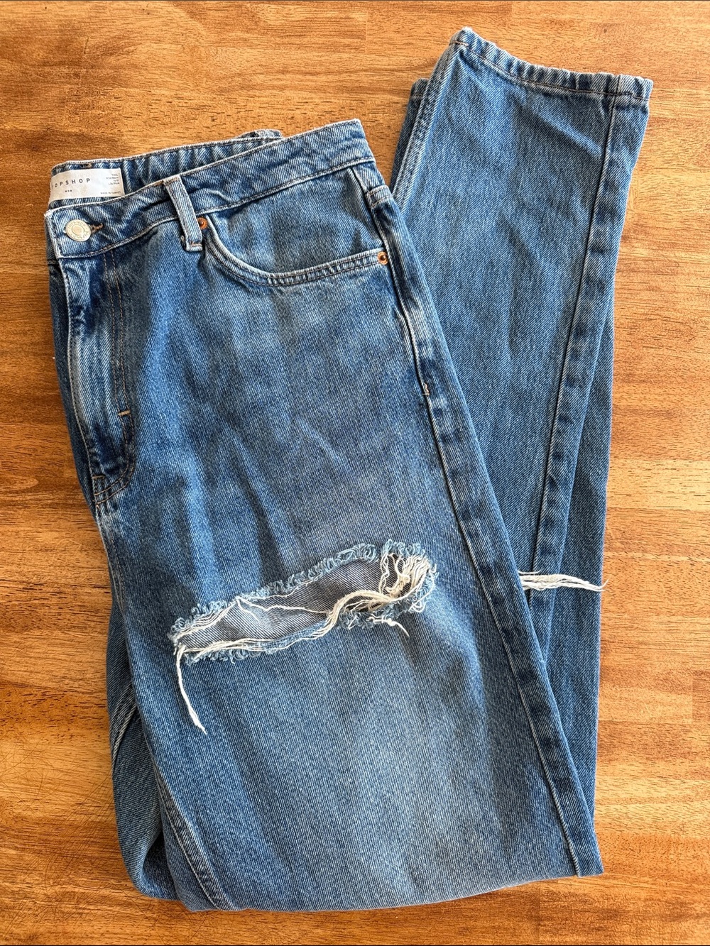Topshop Women’s Light Blue Denim Mom Jeans TALL 36” inseam